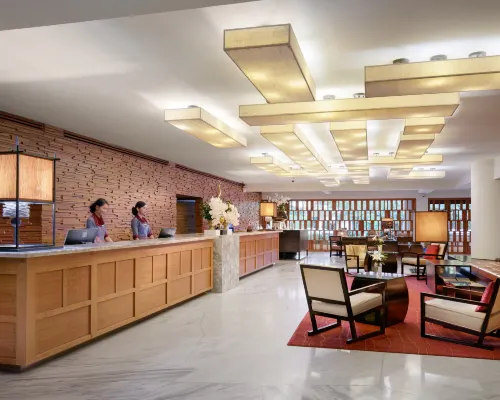 Grand lobby of Ramada Plaza Bangkok Menam Riverside with classic decor