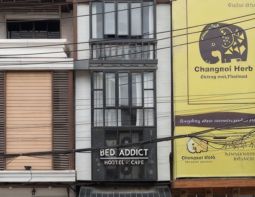 คาเฟ่และพื้นที่ส่วนกลางของ Bed Addict Hostel x Cafe เชียงใหม่ ย่านนิมมานเหมินทร์