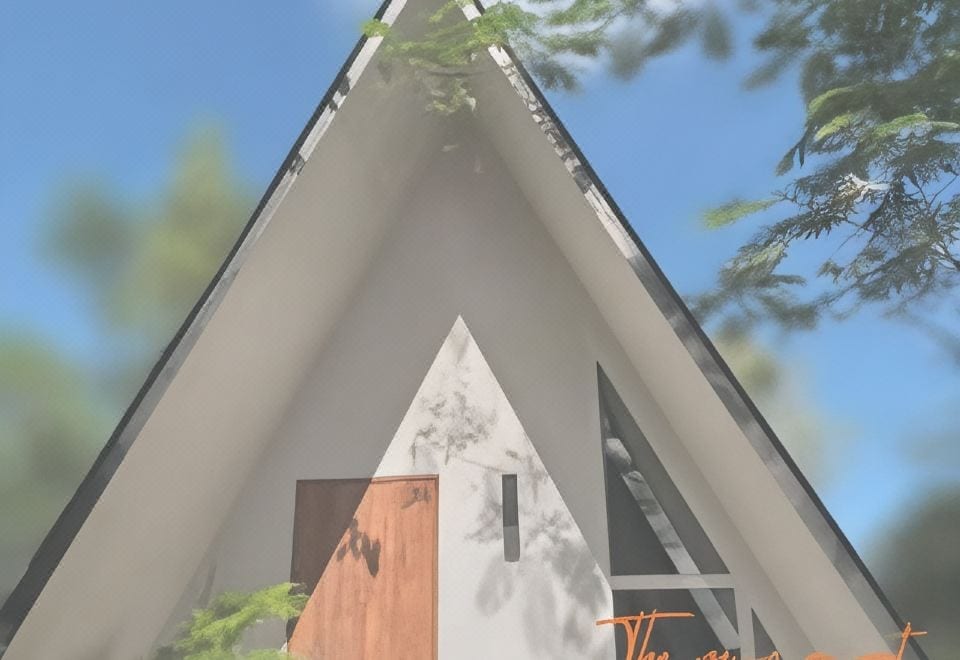 อาคารพักทรงสามเหลี่ยม A-frame ของ The MuG Resort ชลบุรี ดีไซน์มินิมอลโทนปูนเปลือย