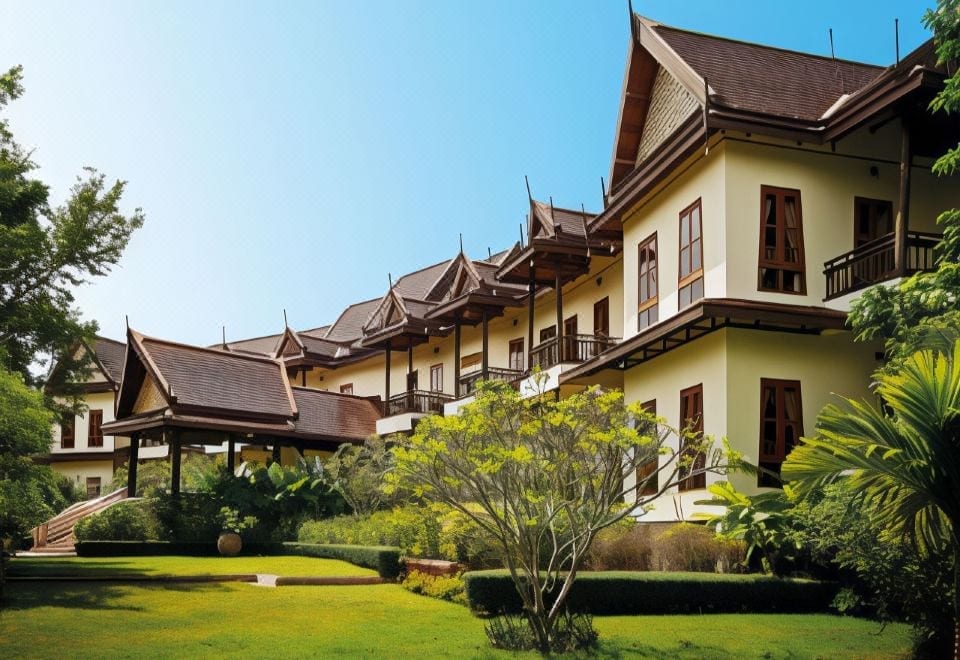 The outdoor pool and relaxation area among the trees at Phuwanalee Resort