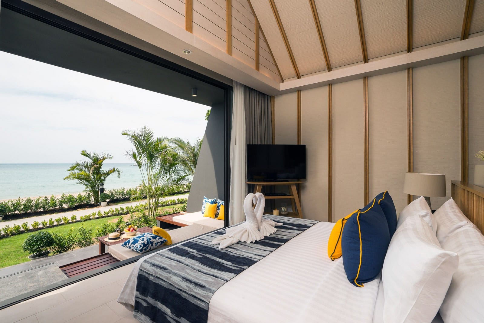 Beachfront villa at KC Grande Resort looking out over the sea and white sand