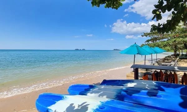 Private beach in front of Mercure Koh Chang Hideaway looking out over Bailan Bay
