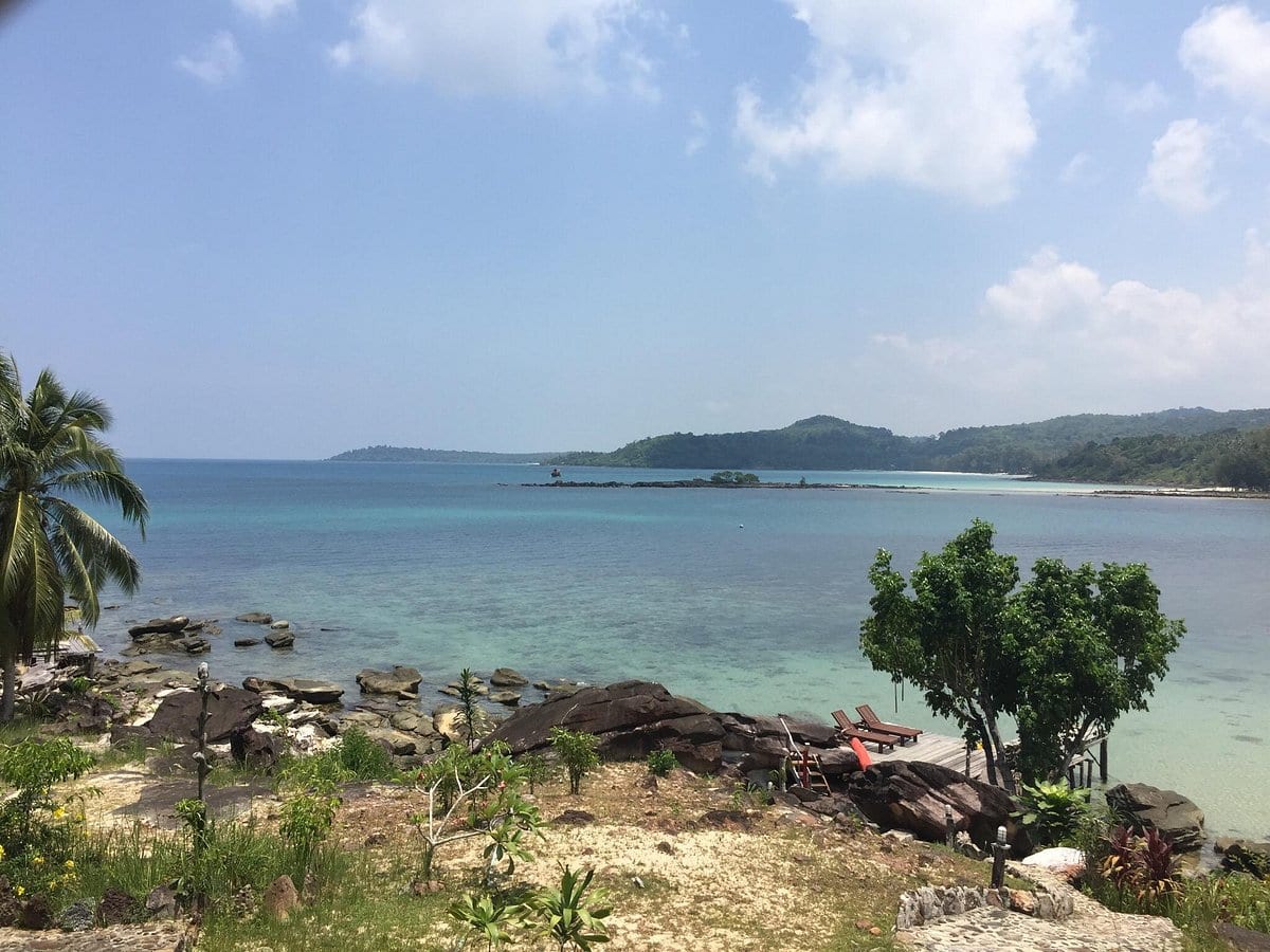 Panoramic sea view from Horizon Resort Koh Kood looking down over the bay from the coconut headland