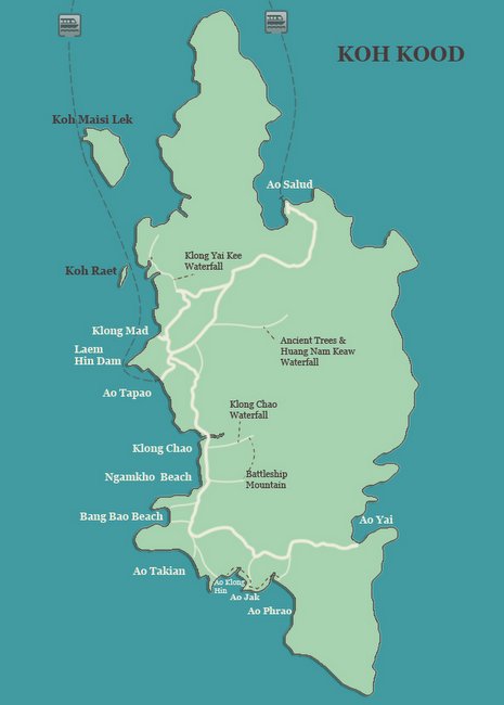 แผนที่หาดและอ่าวต่างๆ บนเกาะกูด จ.ตราด