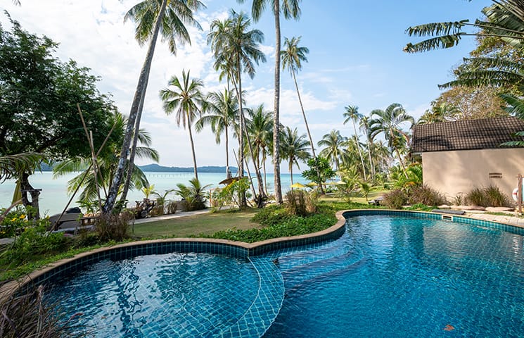 Outdoor sea-view swimming pool at Tolani Resort Koh Kood on Koh Kood island