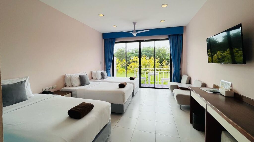 Guest rooms and the beachfront setting of Xanadu Beach Resort on Samae Beach, Koh Larn