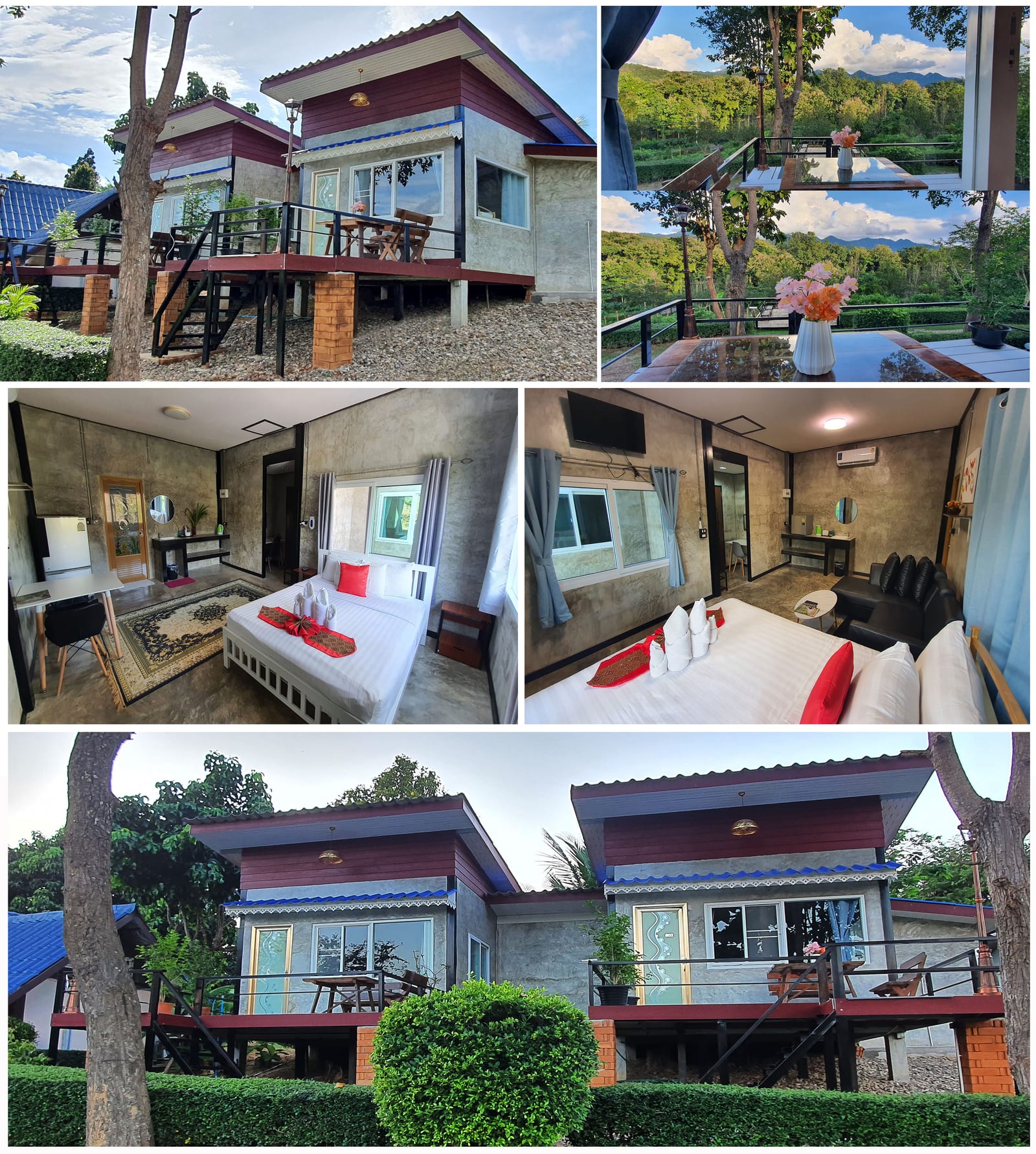 ระเบียงและวิวภูเขารอบ Ban Phumon Talang Resort ชานเมืองแม่ฮ่องสอน
