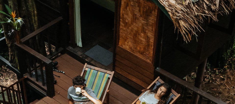 Private balcony and lounging corner overlooking the jungle and the Sok River at Our Jungle House