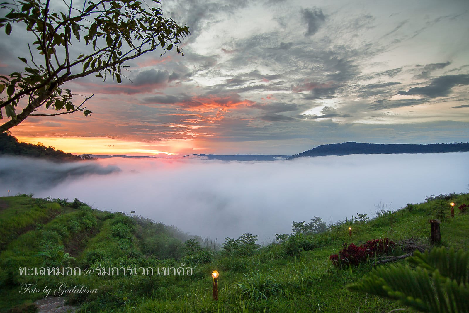 ระเบียงห้องพักหันออกทะเลหมอกยามเช้าที่ Rom Karavek Khao Kho Resort