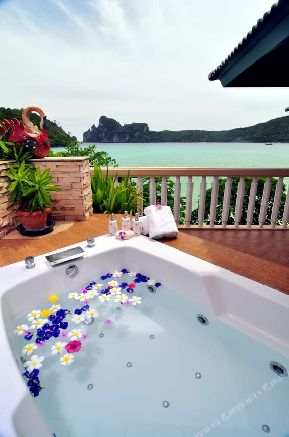 The resort grounds along Tonsai Bay at Phi Phi Island Cabana Hotel, Koh Phi Phi Don, Krabi
