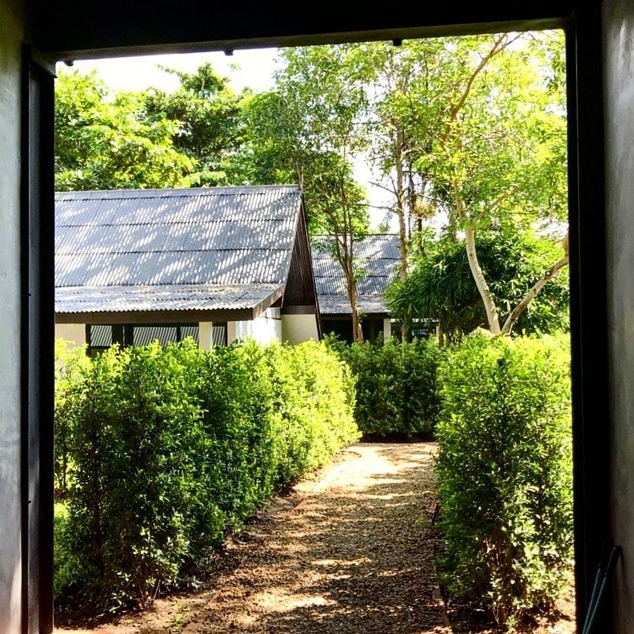 บังกะโลของ Banyan Resort @Rayong ในสวนใต้ร่มสน มีระเบียงส่วนตัวหน้าห้อง