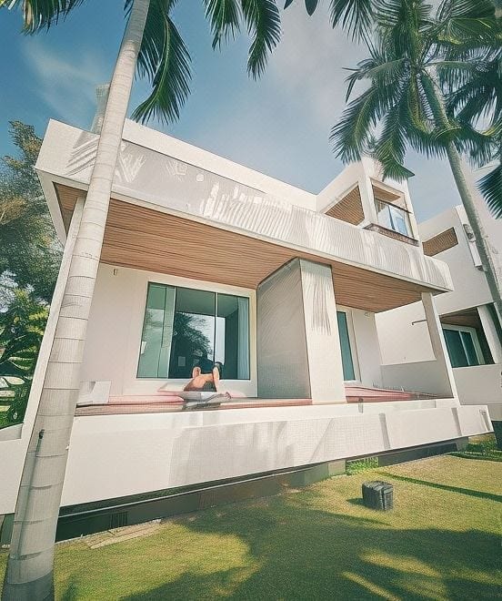 ห้องพักโทนขาวสไตล์บาหลีของ Ohana Resort พร้อมอ่างจากุซซี่ในตัวห้อง