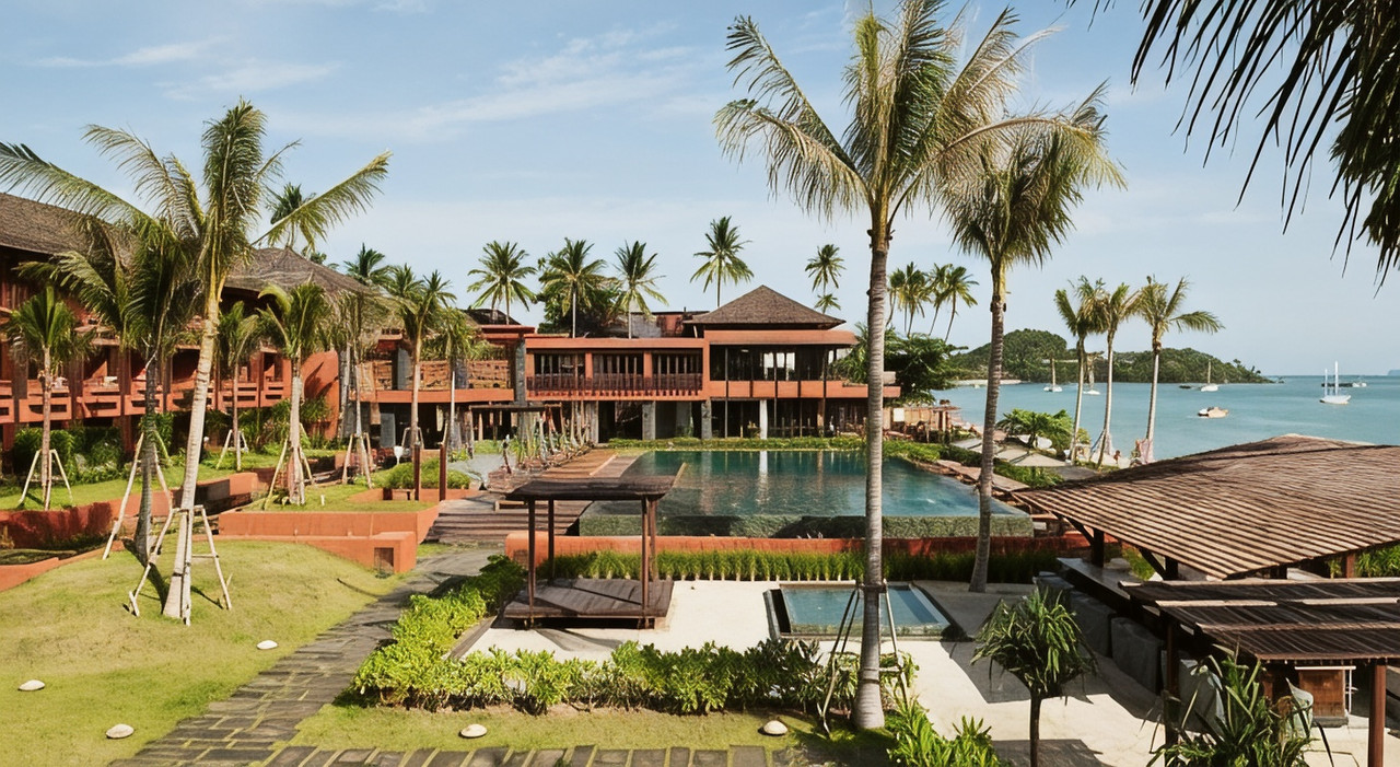 มุมริมหาดและร้านอาหารของ Hansar Samui บนหาดบ่อผุด เกาะสมุย