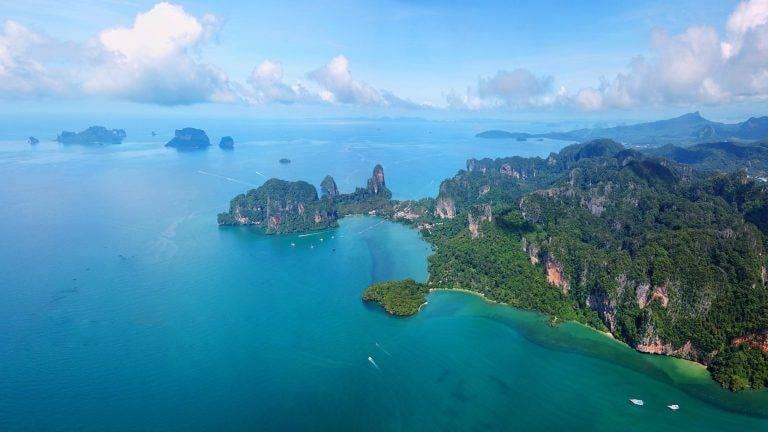 Railay West Beach in front of Sand Sea Resort Railay with limestone-cliff views